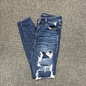American Eagle Outfitters Women's Ripped Medium Blue Skinny Jeans